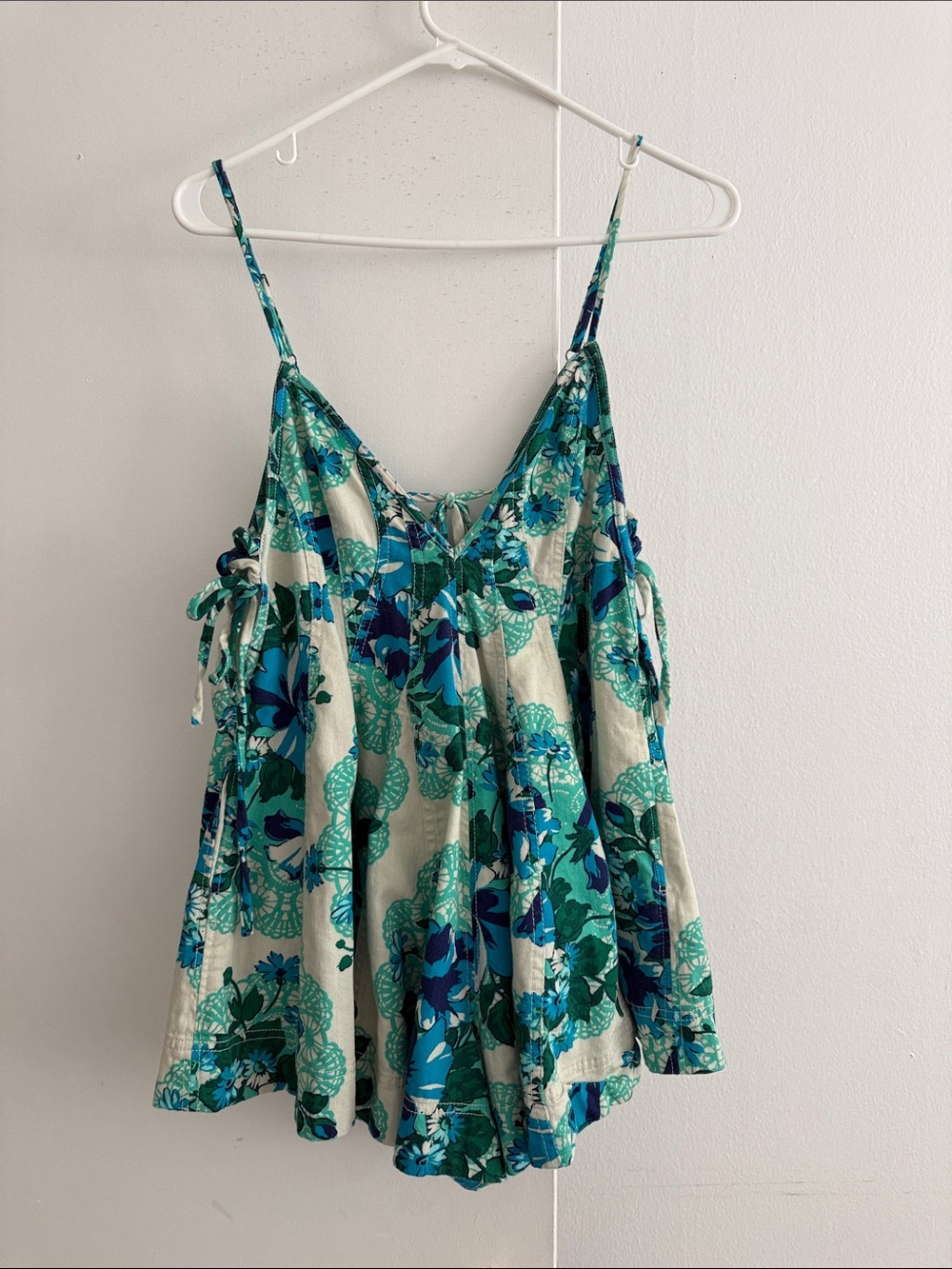 Free People Green & Blue Floral Spaghetti-Strap romper